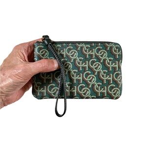 COACH CORNER ZIP WRISTLET WITH COACH MONOGRAM PRINT CF548 IM/GREEN, NEW W/ TAG